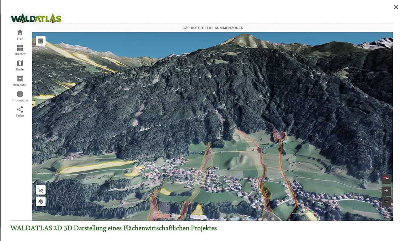 Der Waldatlas bietet eine 3-D-Visualisierung, Waldgeschichten